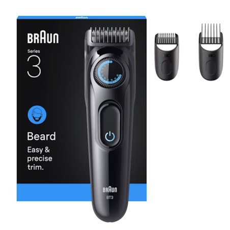 Braun Series 3 Beard Trimmer BT3520 244978 Akku/Netz black/blue 3 Aufsätze