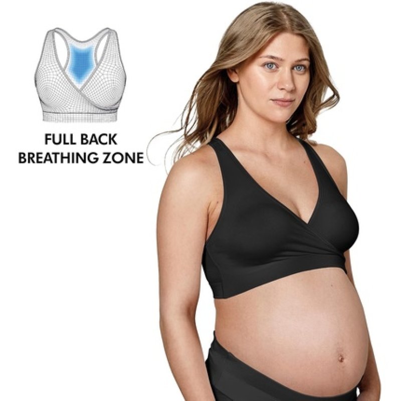 Medela Keep Cool Sleep Bra for Pregnancy and Nursing Seamless Full Breathable Zones Soft Fabric Large 36-42B/F Black