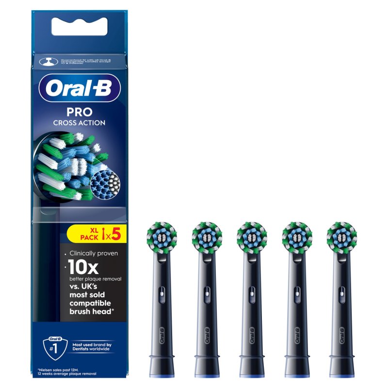 Oral B - Pro Cross Action Toothbrush Heads - Black - 5 Counts