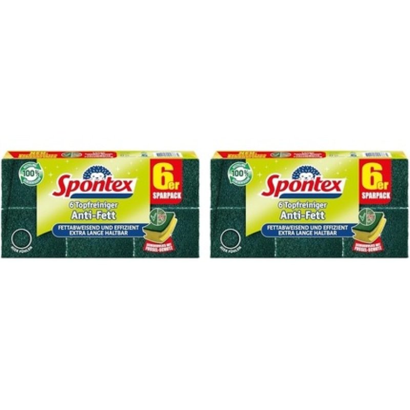 Spontex Anti-Grease Scourer with Grease-Repellent Recycled Fibers - Pack of 6
