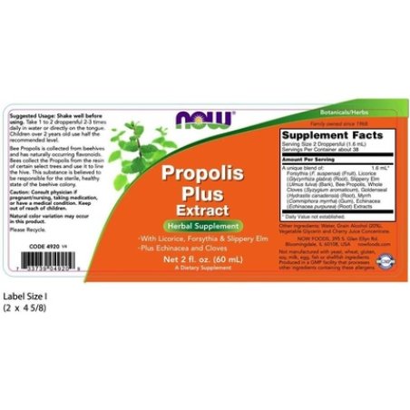 Now Foods Propolis Plus Extract Bee Resin Drops 60ml