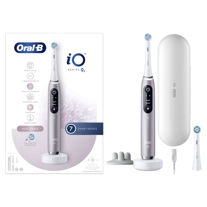 Oral-B iO 9S Adulte Brosse à dents rotative oscillante Rose, Blanc