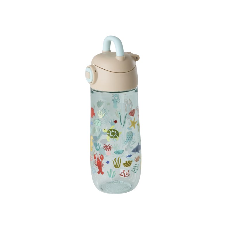Rice - Plastic Kids Drinking Bottle with Blue Ocean Print - Blue - 550 ml