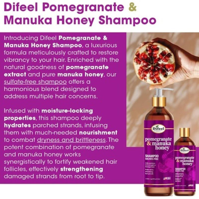 DIFEEL – Shampooing sans sulfate Grenade & Miel de Manuka – 355 ml (12 oz)