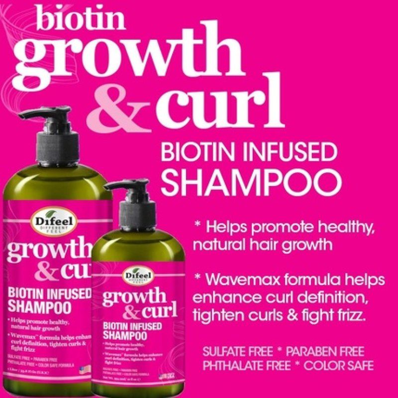 Difeel Growth and Curl Biotin Shampoo 12 Oz - Curly Hair Shampoo