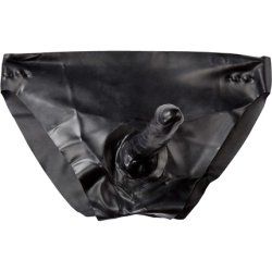 3 Brujas Erotic Fashion Women's Slip with 2 Dildos Inside 12x3.5cm Outside 14.4 Latex Black Size S