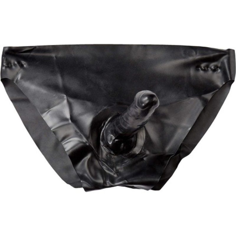 3 Brujas Erotic Fashion Women's Slip with 2 Dildos Inside 12x3.5cm Outside 14.4 Latex Black Size S