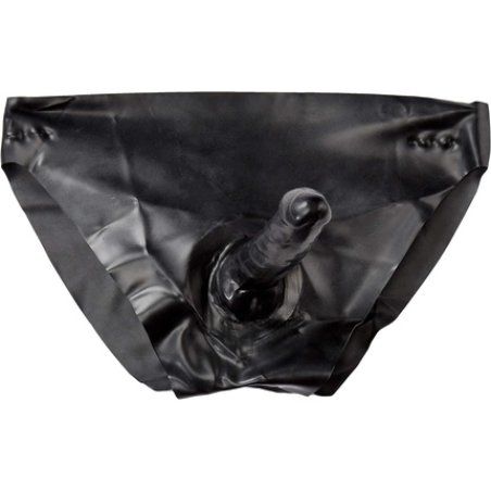 3 Brujas Erotic Fashion Women's Slip with 2 Dildos Inside 12x3.5cm Outside 14.4 Latex Black Size S