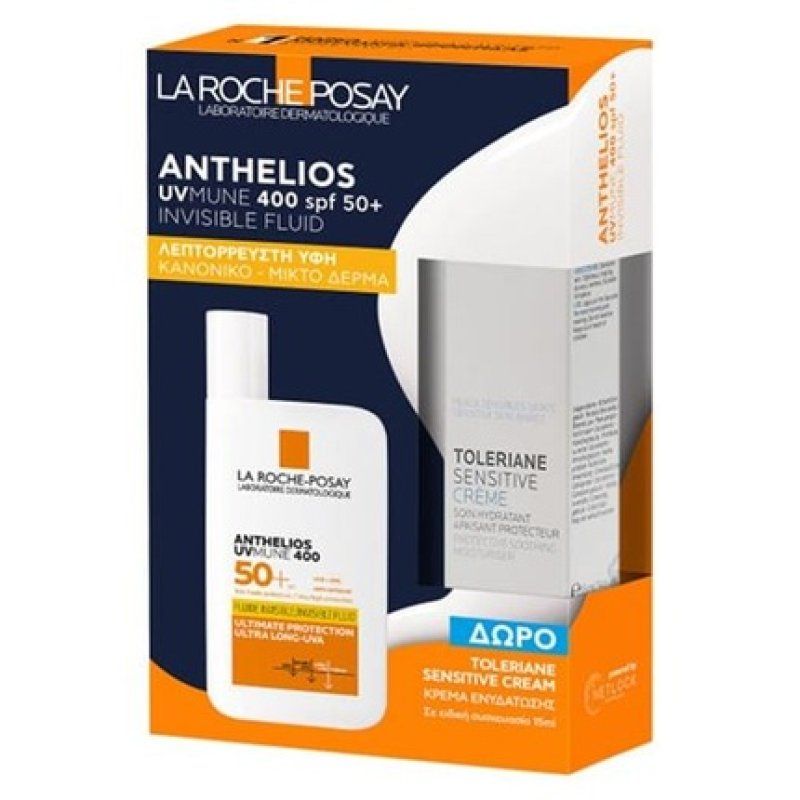 La Roche Posay Anthelios Uvmune 400 Spf50 Invisible Fluid 50ml & Toleriane Sensitive Cream 15ml