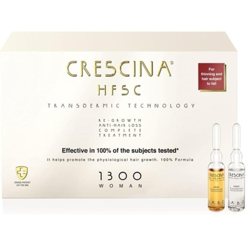 Crescina HFSC Transdermic Technology Ampoule Complex for Restoring Hair Growth and Against Hair Loss 1300 - Pack of