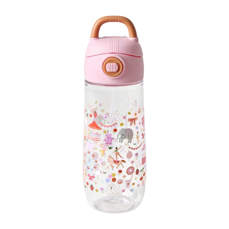 Rice - Plastic Kids Drinking Bottle with Fun Fair Print - Pink - 550 ml