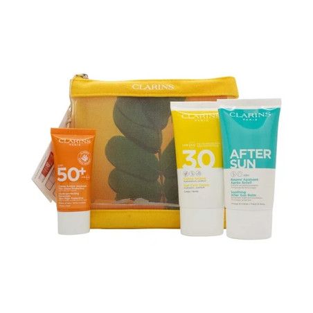 Clarins Essential Sun Care Travel Set - 50ml Very High Protection Sun Cream Spf 50, 15ml Gentle Peeling, 75ml Soothing
