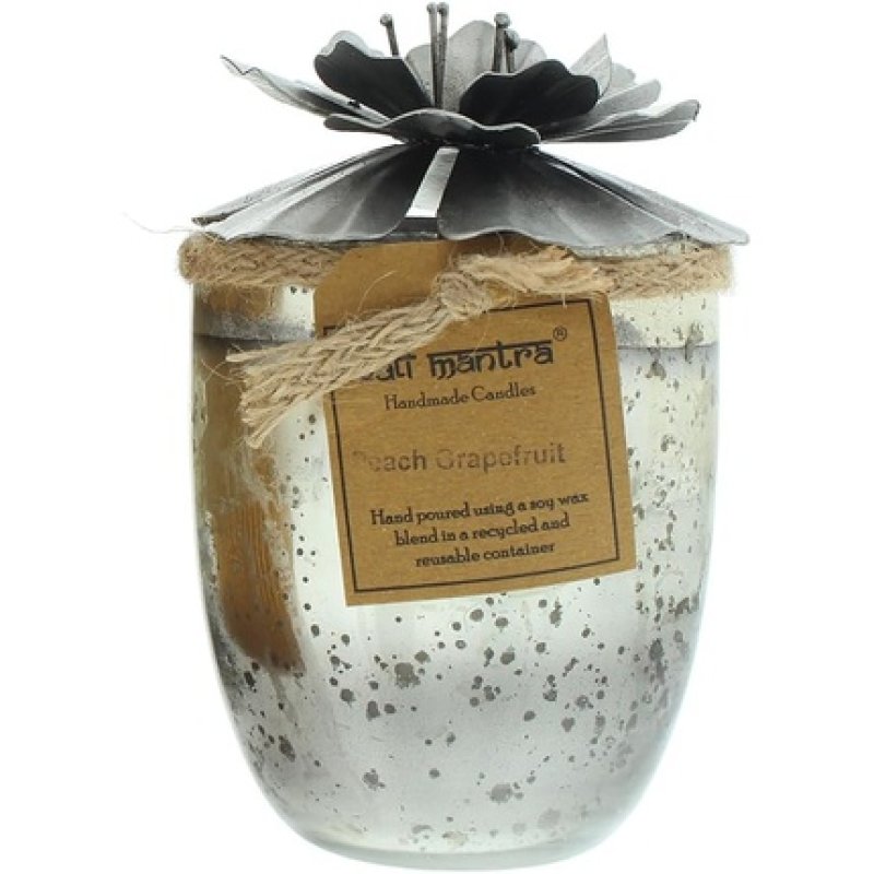 Bali Mantra Hibiscus Glass Silver Peach Grapefruit Candle 500g
