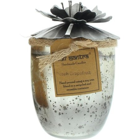 Bali Mantra Hibiscus Glass Silver Peach Grapefruit Candle 500g