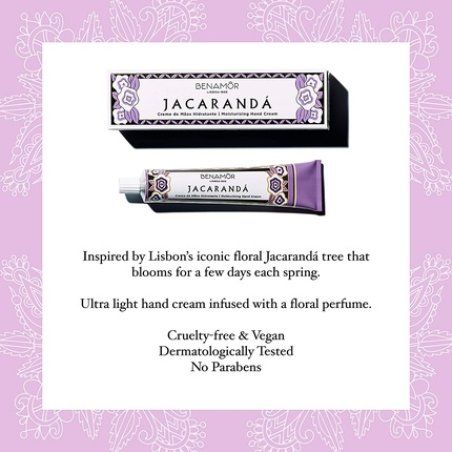Benamôr Jacarandá Moisturising Hand Cream with Shea Butter, Argan Oil, and Aloe Vera 50ml Tube