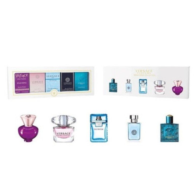 Versace 5ml Set: Dylan Purple Eau De Parfum, Bright Crystal Eau De Toilette, Eau Fraiche Eau De Toilette, Pour Homme