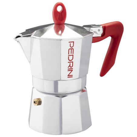 Pedrini Coffee Maker polished Aluminum 3 cups silver red (9083-0)