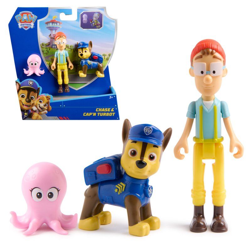 PAW Patrol Pat' Patrouille, Coffret de figurines Chase et Capitaine Turbot, avec figurine de bébé pieuvre, jouets