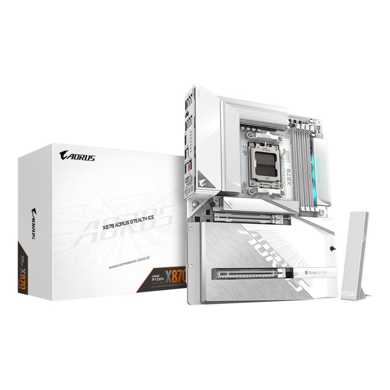 GIGABYTE X870 AORUS STEALTH ICE Motherboard - Supports AMD Ryzen 9000 CPUs, 16 2 2 Phases Digital VRM, up to 8200Hz