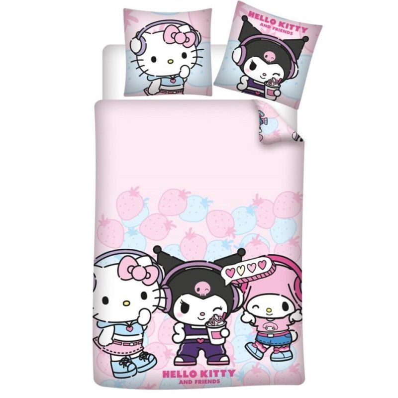 HELLO KITTY -Hello Kitty and Friend -Parure de lit 140x200cm 65x65cm