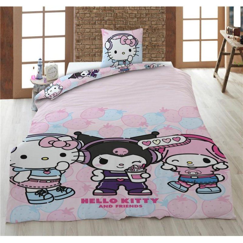HELLO KITTY -Hello Kitty and Friend -Parure de lit 140x200cm 65x65cm