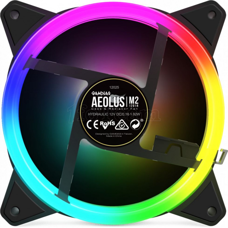 Ventilateur de boitier Gamdias Aeolus M2-1201 aRGB 12cm (Noir)