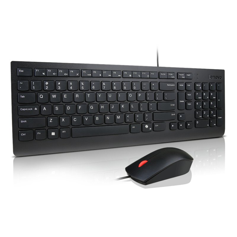Lenovo Essential Wired Combo Black US Euro clavier Souris incluse Universel USB Noir