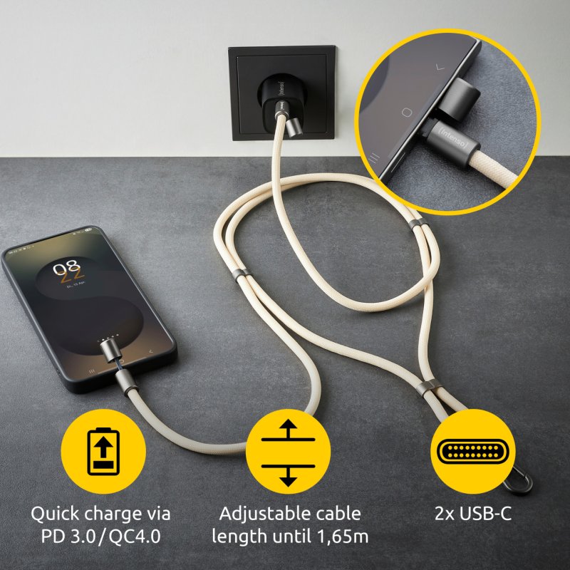 Intenso Handykette als Lade- Datenkabel USB-C bis 1,65m beige USB cable 1.65 m USB C