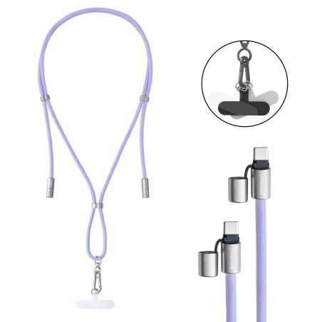 Intenso USB-C Charging Lanyard – Phone Necklace Cable, 60W Fast Charging, Adjustable Length, 1.65 m Nylon, USB-C to