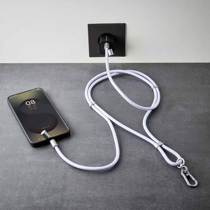 Intenso USB-C Charging Lanyard – Phone Necklace Cable, 60W Fast Charging, Adjustable Length, 1.65 m Nylon, USB-C to