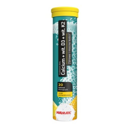 Walmark Calcium Vitamin D3 Vitamin K2 Dietary Supplement Orange Flavor 20 Effervescent Tablets