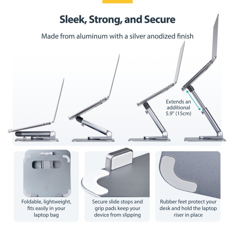 StarTech.com Support Télescopique pour PC Portable, Base Pivotante à 360°, Support Rotatif pour Bureau, Hauteur et