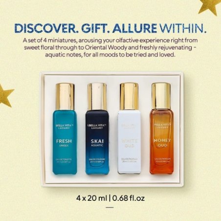 Bellavita Luxury Unisex Cologne Gift Set 4x20ml Vanilla & Oud Fragrance - Pack of 4