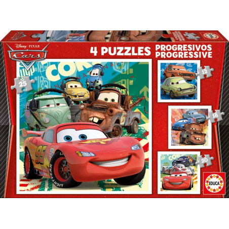 Puzzle Educa compatible 4en1 - Progressif : Disney Cars (12/16/20/25 pièces)