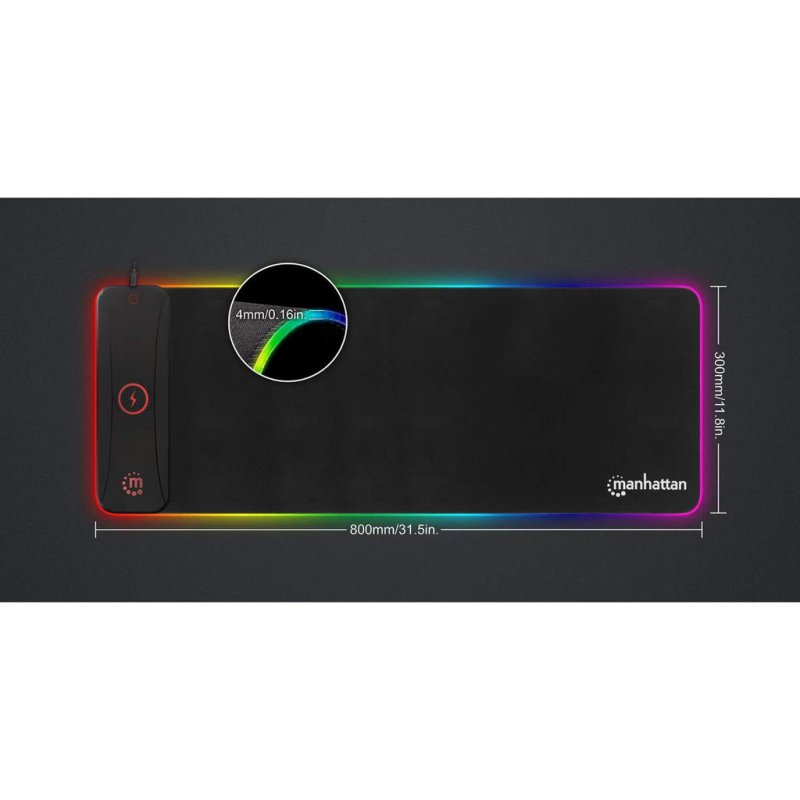 Manhattan XXL RGB LED Gaming Mousepad with Wireless Charger (10W) Smooth Top Surface Mat, Micro-textured surface for