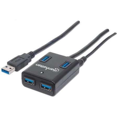 Manhattan USB-A 4-Port Hub, 4x USB-A Ports, 5 Gbps (USB 3.2 Gen1 aka USB 3.0), AC or Bus Power, Fast charge up to 0.9A