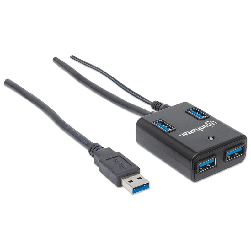 Manhattan USB-A 4-Port Hub, 4x USB-A Ports, 5 Gbps (USB 3.2 Gen1 aka USB 3.0), AC or Bus Power, Fast charge up to 0.9A