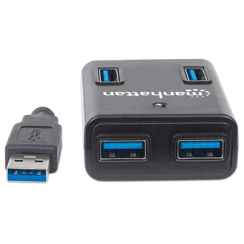 Manhattan USB-A 4-Port Hub, 4x USB-A Ports, 5 Gbps (USB 3.2 Gen1 aka USB 3.0), AC or Bus Power, Fast charge up to 0.9A