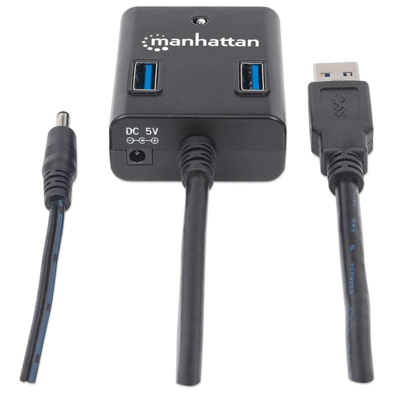 Manhattan 162302 hub & concentrateur USB 3.2 Gen 1 (3.1 Gen 1) Type-A 5000 Mbit/s Noir