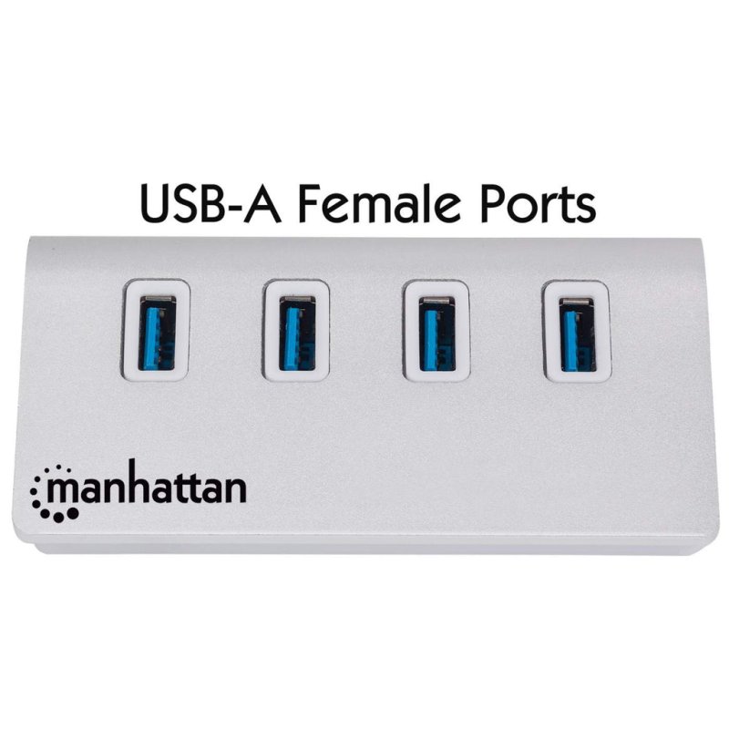 Manhattan 163767 hub & concentrateur USB 3.2 Gen 1 (3.1 Gen 1) Type-A 5000 Mbit/s Aluminium, Blanc
