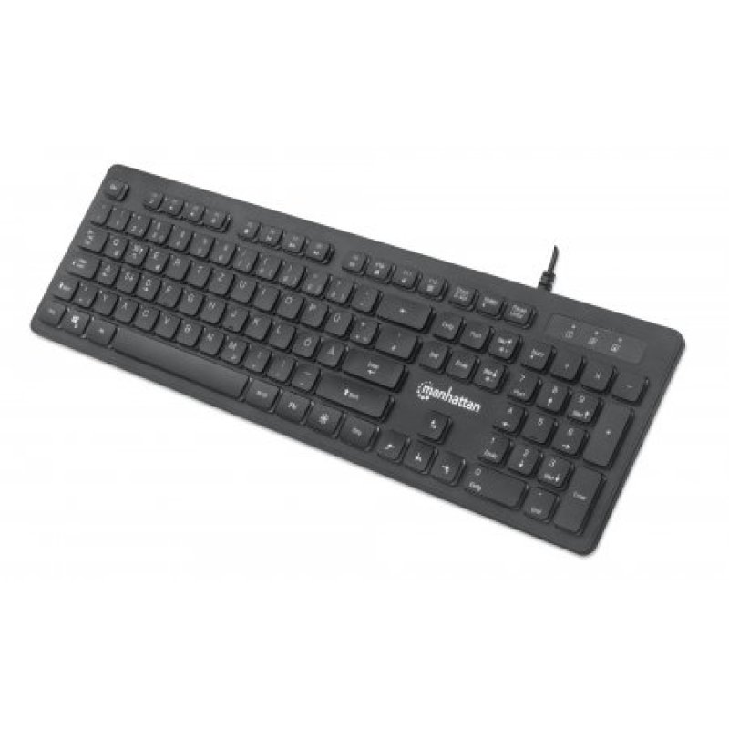 Manhattan Gaming USB Keyboard, Low Force Key Edition, 12 Multimedia Keys, Rainbow-LED Backlighting, USB-A, Black,