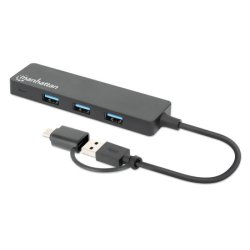 Manhattan 180863 hub & concentrateur USB 3.2 Gen 1 (3.1 Gen 1) Type-A Type-C 5000 Mbit/s Noir
