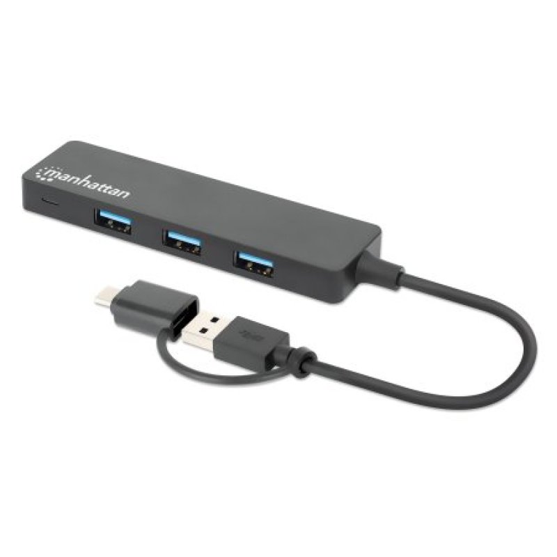 Manhattan 180863 hub & concentrateur USB 3.2 Gen 1 (3.1 Gen 1) Type-A Type-C 5000 Mbit/s Noir