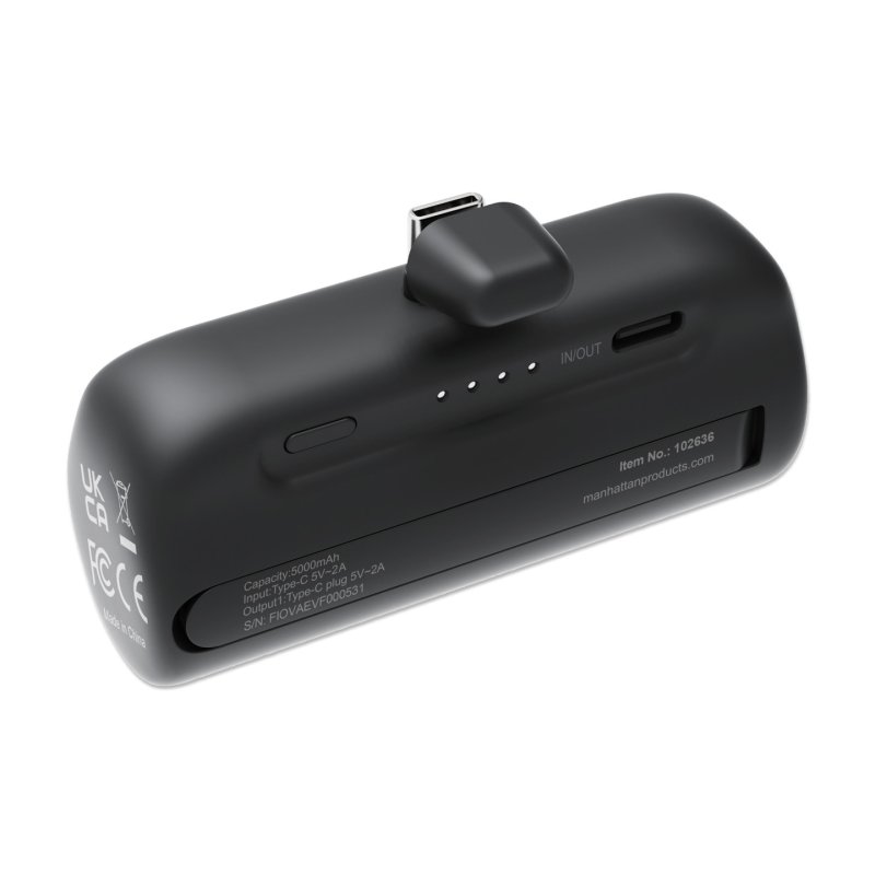 MANHATTAN Powerbank 5000 mAh USB Typ-C Stecker 10W schwarz