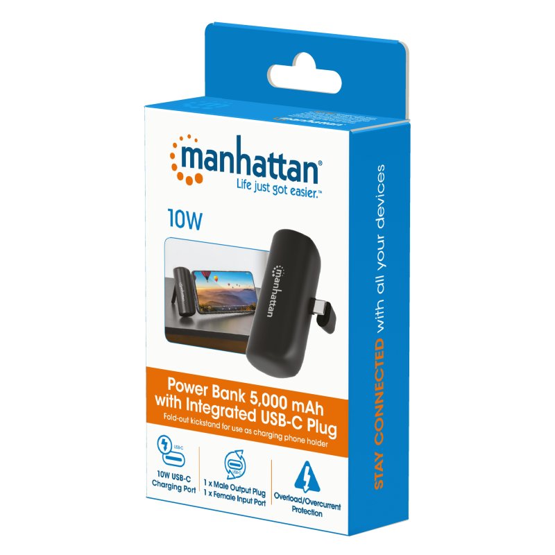 MANHATTAN Powerbank 5000 mAh USB Typ-C Stecker 10W schwarz