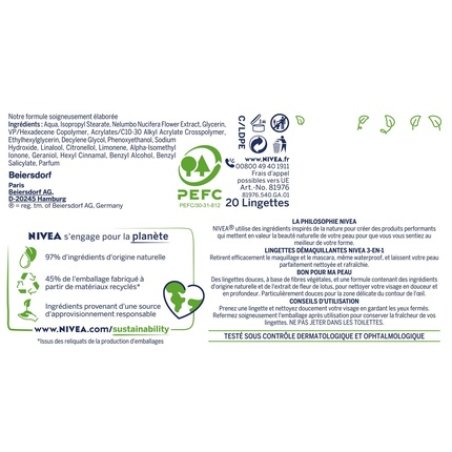 NIVEA Makeup Remover Wipes for Normal Skin 100% Plant Fibers 20 Count