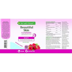 Nature's Bounty Beautiful Skin Gummies 60 Gummies 30 Day Supply Including Zinc Vitamins C & E Biotin Hyaluronic Acid