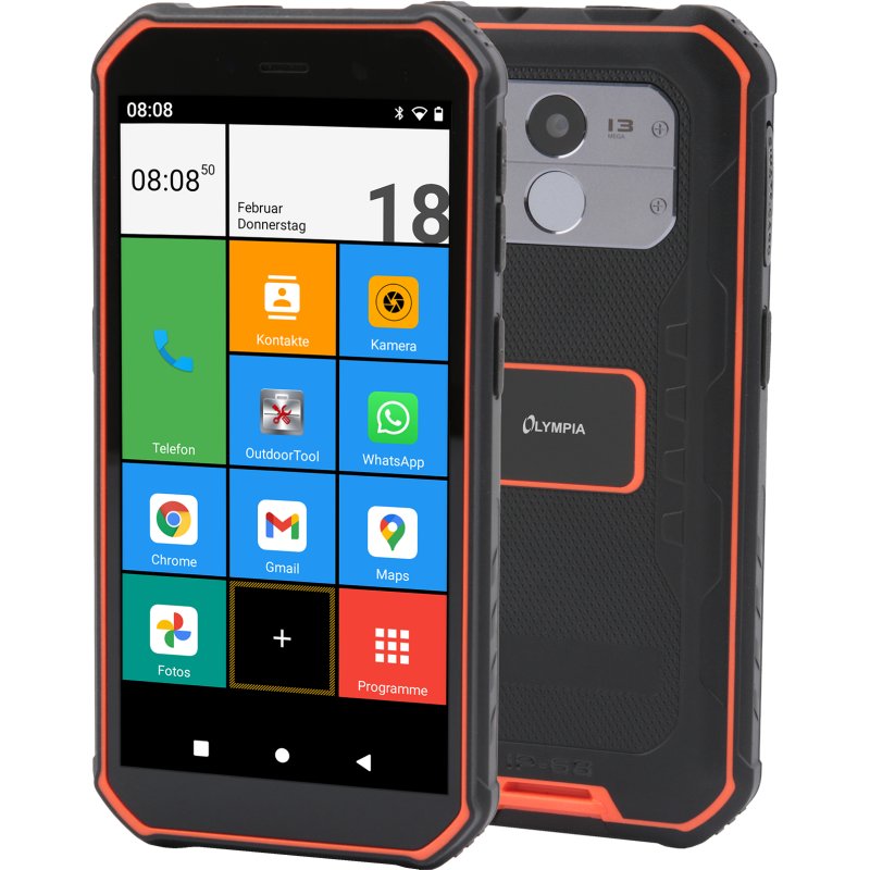Olympia TREK 14 cm (5.5") Double SIM Android 10 4G USB Type-C 3 Go 32 Go 5000 mAh Noir, Orange