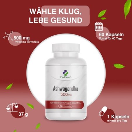 Ashwagandha Extract 500mg 60 Capsules - Indian Ginseng for Memory