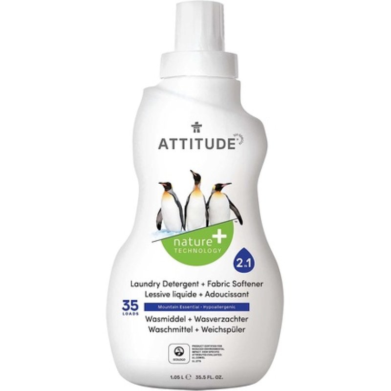 ATTITUDE 2-in-1 Laundry Detergent & Fabric Softener with Plant and Mineral-Based Ingredients 1.05 Litres Mountain